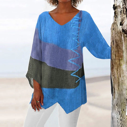 Andrea's™ | Damen Retro-Top mit Kunstdruck und langen Ärmeln