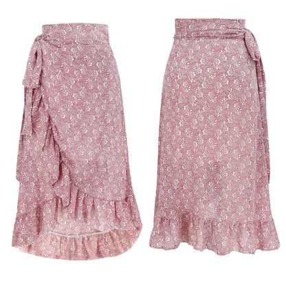 Andrea's™ | Taillenhoher, floraler Chiffon-Wickelrock mit Rüsche und Seitenschlitz