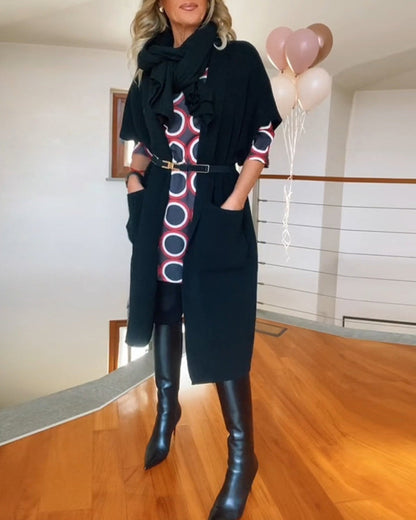 Andrea's™ | Lässiger, einfarbiger cardigan mit halblangen ärmeln und tasche