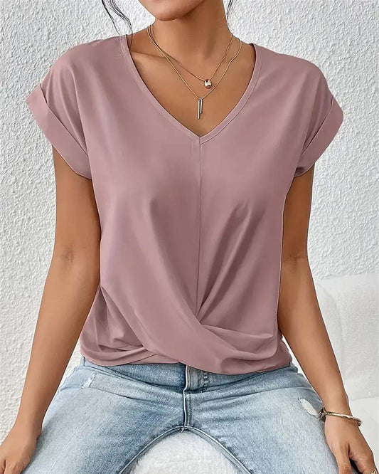 Andrea's™ | T-Shirt V-Ausschnitt Einfarbig Elegant Kurzarm