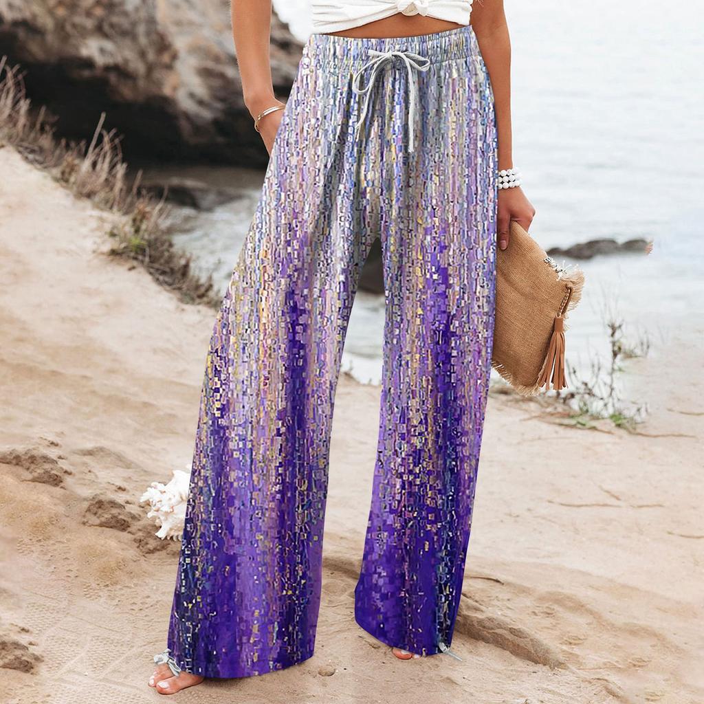 Boho-Hose mit botanischem Muster von Andrea Serena für Damen mit weitem Bein