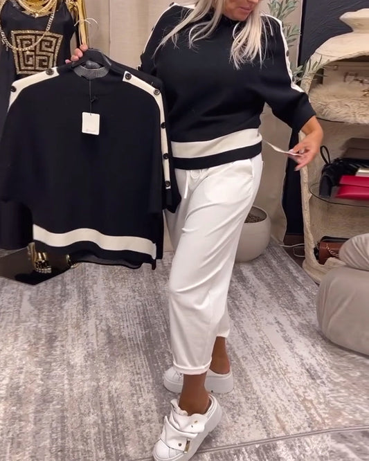 Andrea's™ | Geknöpfter pullover mit farbblockdesign