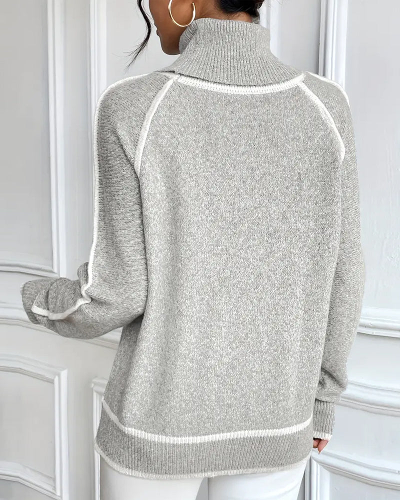 Andrea's™ | Pullover Rollkragen Modisch Kontrastfarbe