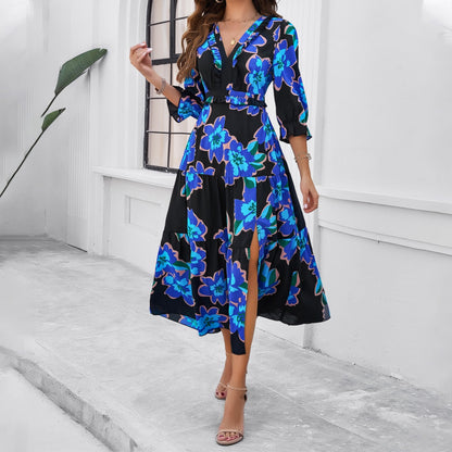 Elegantes Andrea Serena Urlaubs-Midikleid mit Blumenmuster
