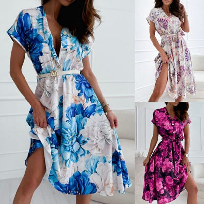 Vibrant Floral Andrea Serena V-Neck Summer Dress