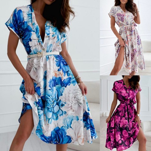 Vibrant Floral Andrea Serena V-Neck Summer Dress