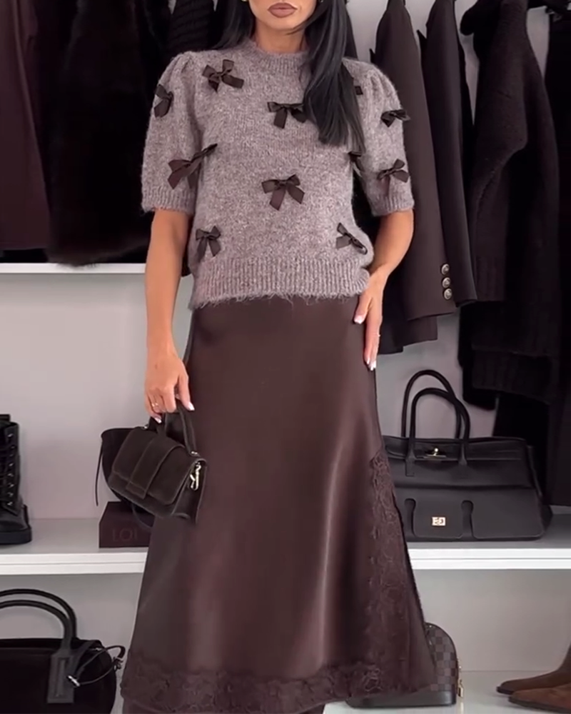 Andrea's™ | Pullover mit Schleifendeko und Rundhalsausschnitt