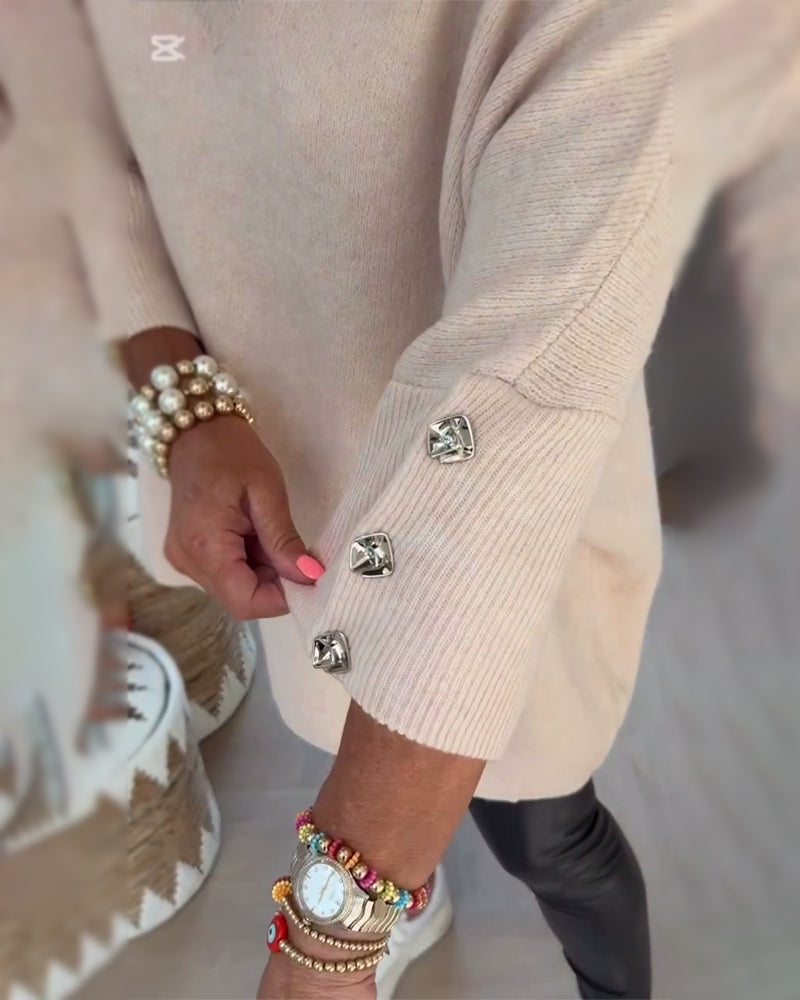 Andrea's™ | Pullover Mit V-Ausschnitt, Geknöpft Und Asymmetrisch Merkmalen