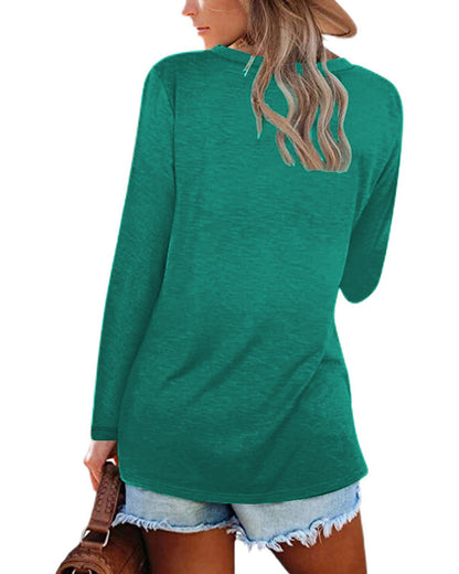 Andrea's™ | Einfarbiges Langarm-T-Shirt mit V-Ausschnitt