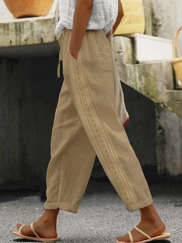 Elegante, knöchellange Baumwoll-Leinen-Hose von Andrea Serena