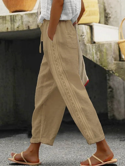 Elegante, knöchellange Baumwoll-Leinen-Hose von Andrea Serena