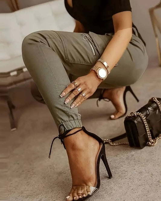 Andrea's™ | Cargohosen Mittelwaist Taschen Bündchen