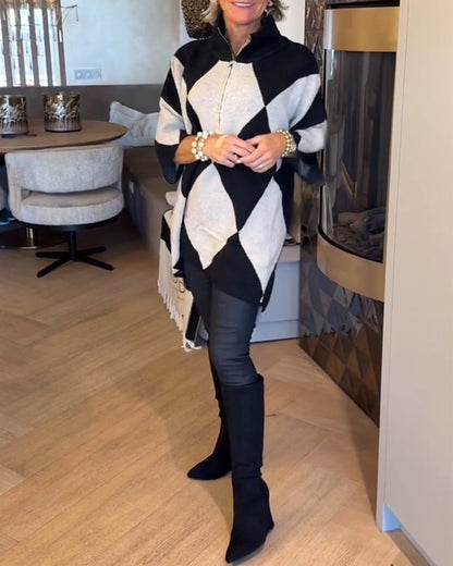 Andrea's™ | Pullover Stehkragen Argyle unregelmäßig