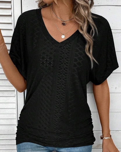 Andrea's™ | T-Shirt V-Ausschnitt Einfarbig Casual