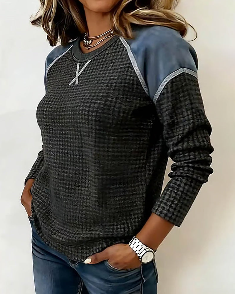 Andrea's™ | Top Mit Waffelstricktextur, Raglansärmeln Und Farbblock-Design