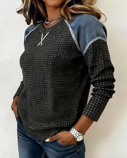 Andrea's™ | Top Mit Waffelstricktextur, Raglansärmeln Und Farbblock-Design