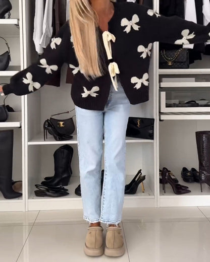 Andrea's™ | Cardigan mit Perlenschleife und Schnürung