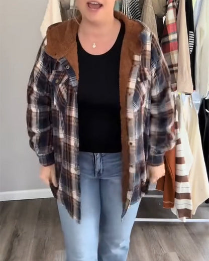 Andrea's™ | Karierte Kapuzen-Wollmantel