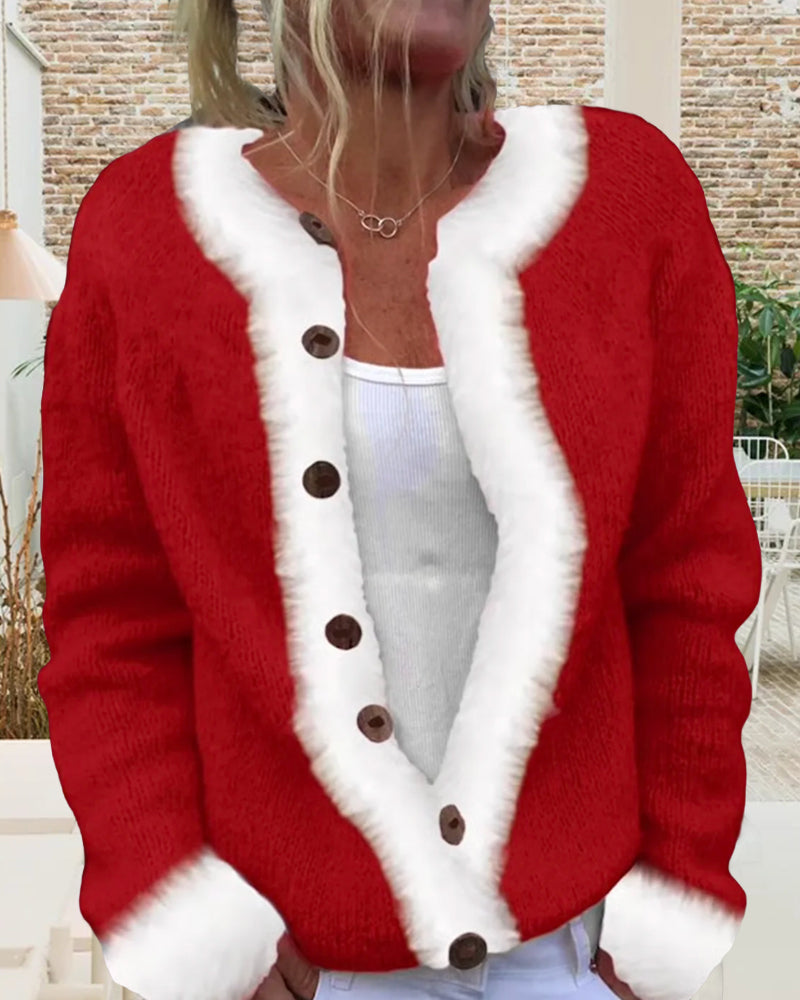 Andrea's™ | Modische Langärmelige Kontrastfarbige Strickjacke