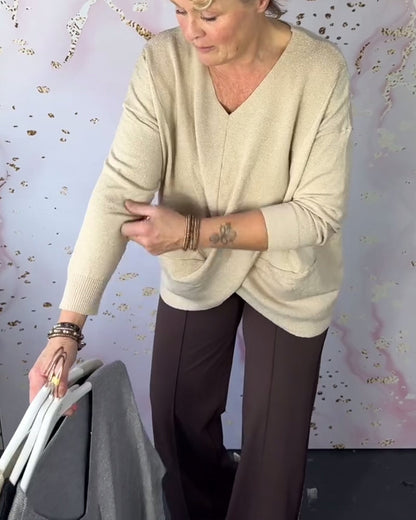 Andrea's™ | Pullover mit V-Ausschnitt und unregelmäßigem Saum