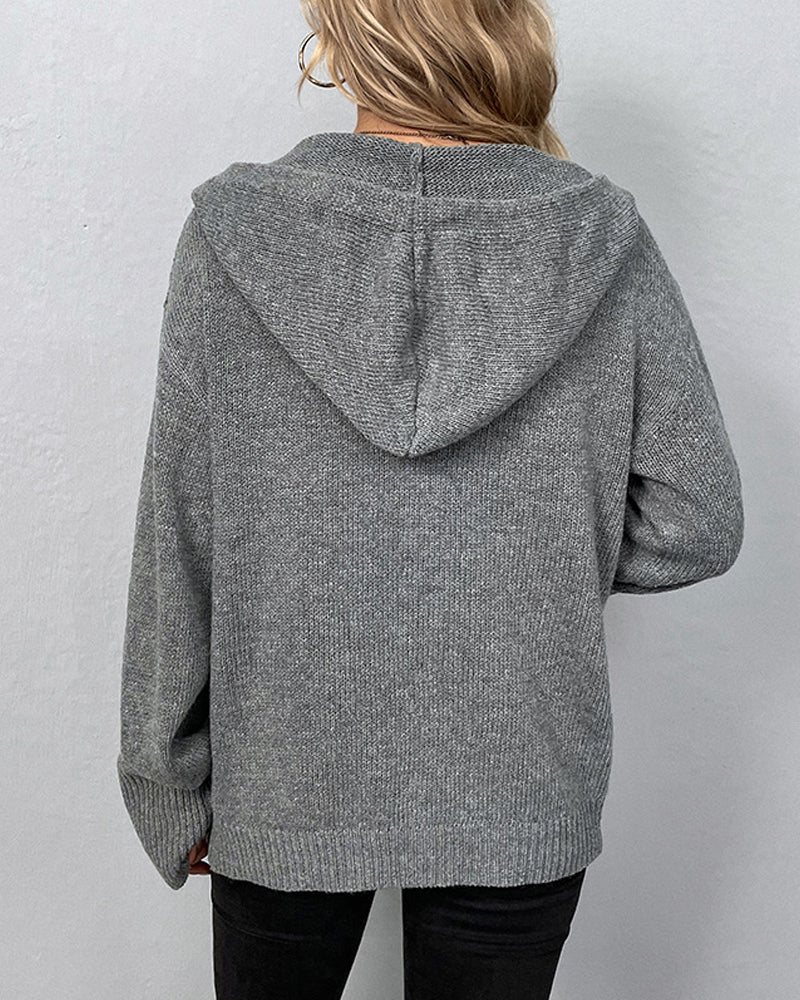 Andrea's™ | Einfarbige Strickjacke mit Kapuze und Schnürsenkeln