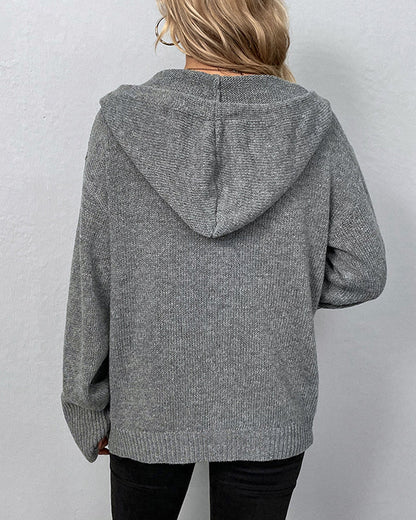 Andrea's™ | Einfarbige Strickjacke mit Kapuze und Schnürsenkeln