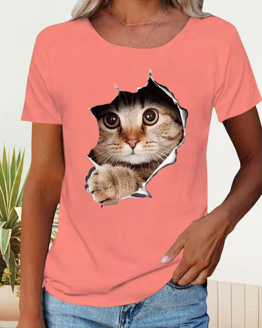 Andrea's™ | T-Shirt mit zerrissenem Katzen-Print