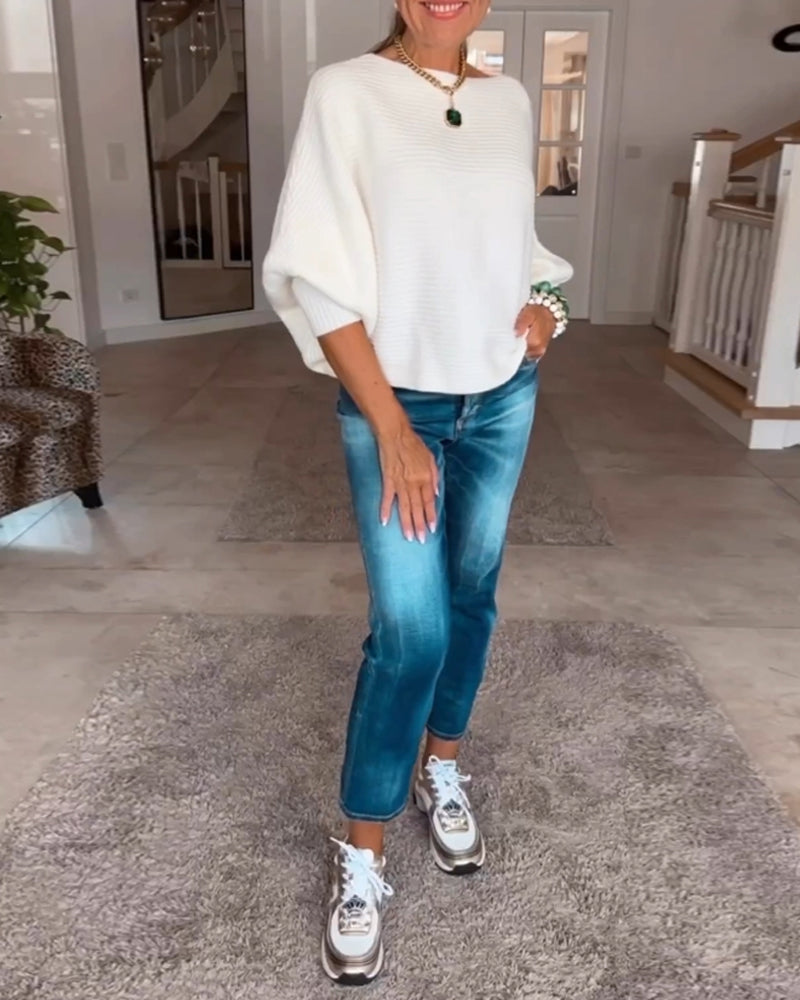 Andrea's™ | Pullover mit Laternenärmeln und fester Farbe