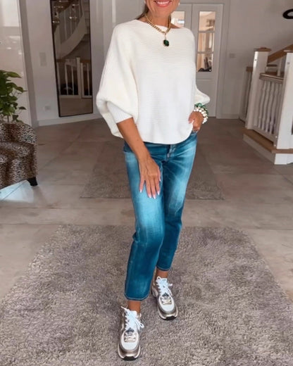 Andrea's™ | Pullover mit Laternenärmeln und fester Farbe