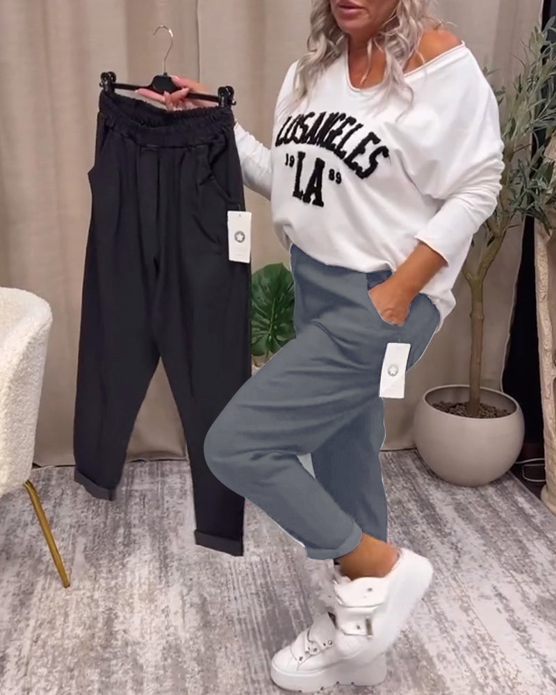 Andrea's™ | Lässige, einfarbige hose mit taschen