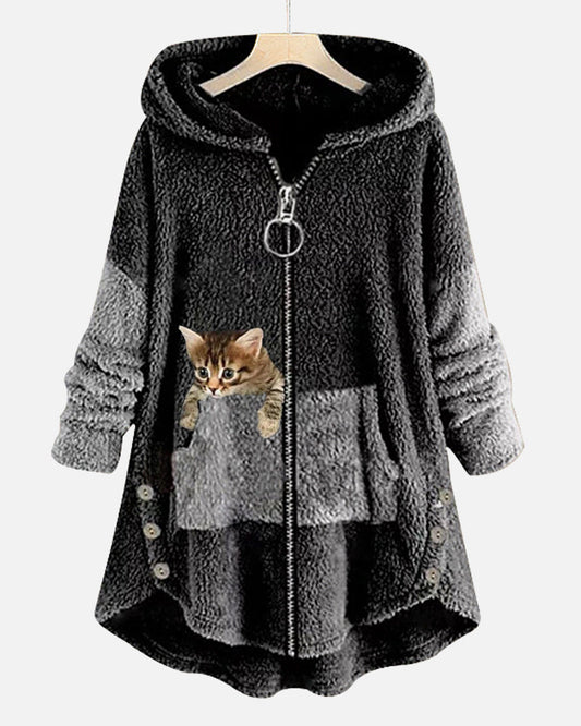 Andrea's™ | Kapuzenmantel mit süßem Katzenprint