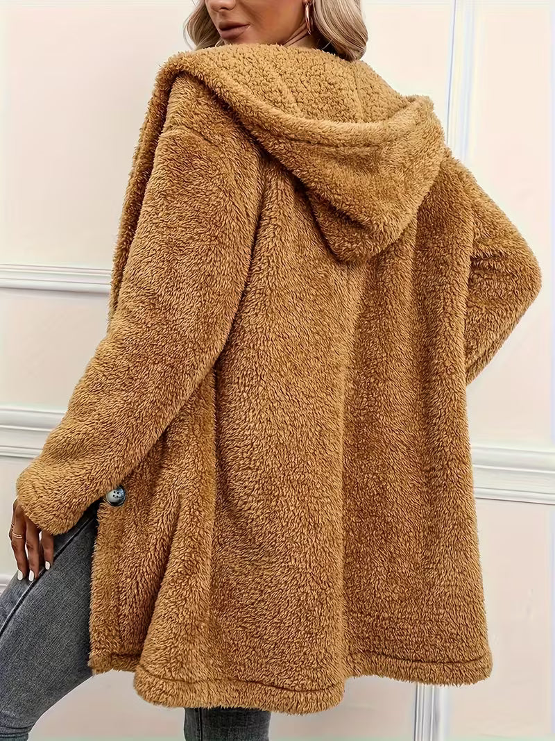 Andrea's™ | Damen Kuscheliger Teddyfleece-Mantel mit Kapuze