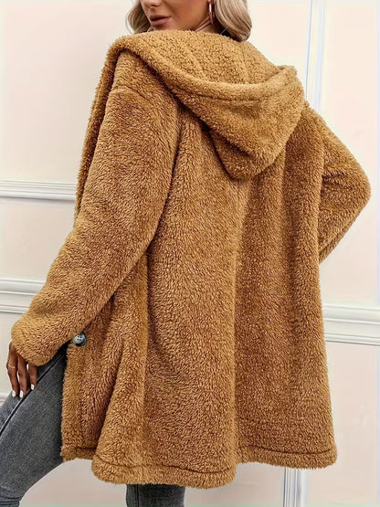 Andrea's™ | Damen Kuscheliger Teddyfleece-Mantel mit Kapuze