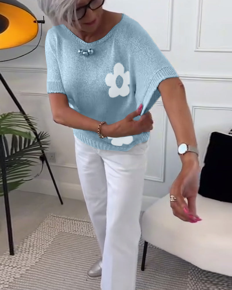 Andrea's™ | Schmaler pullover mit rundhalsausschnitt und blumenmuster