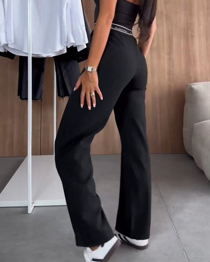 Andrea's™ | Lässige gerade hose in unifarbe mit reißverschlusstasche