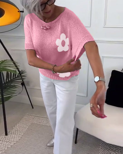 Andrea's™ | Schmaler pullover mit rundhalsausschnitt und blumenmuster