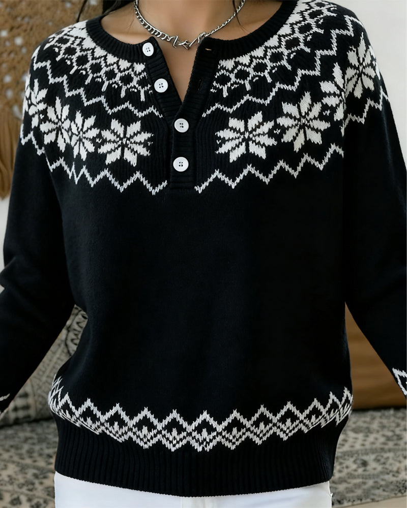 Andrea's™ | Pullover Schneeflocke Jacquard halboffen