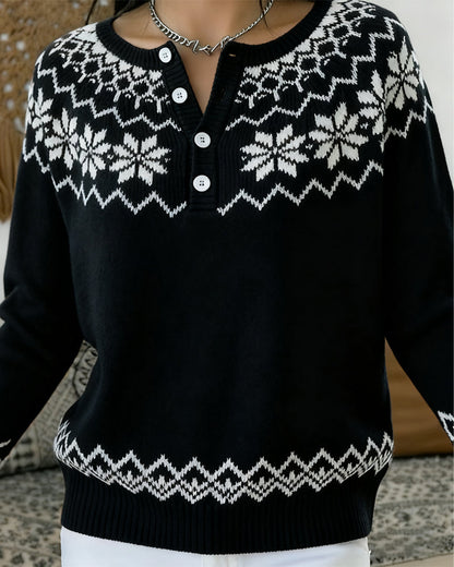 Andrea's™ | Pullover Schneeflocke Jacquard halboffen