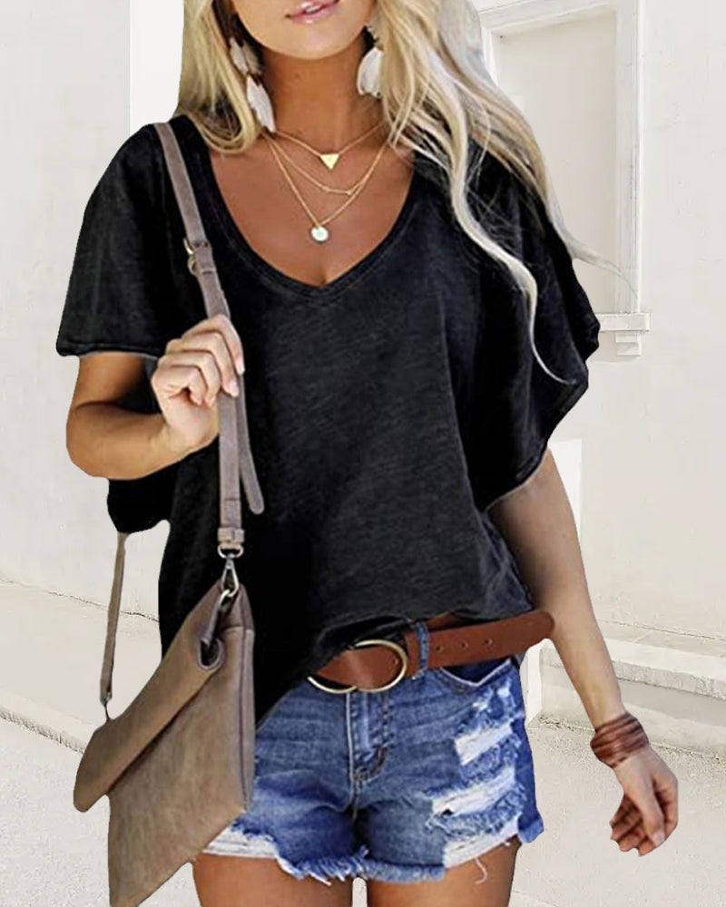 Andrea's™ | Einfarbiges T-Shirt mit Rüschenärmeln