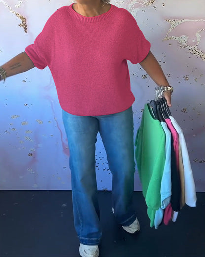 Andrea's™ | Lässiger, lockerer pullover mit rundhalsausschnitt und unifarbe