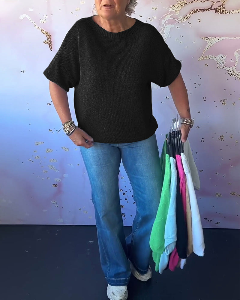 Andrea's™ | Lässiger, lockerer pullover mit rundhalsausschnitt und unifarbe