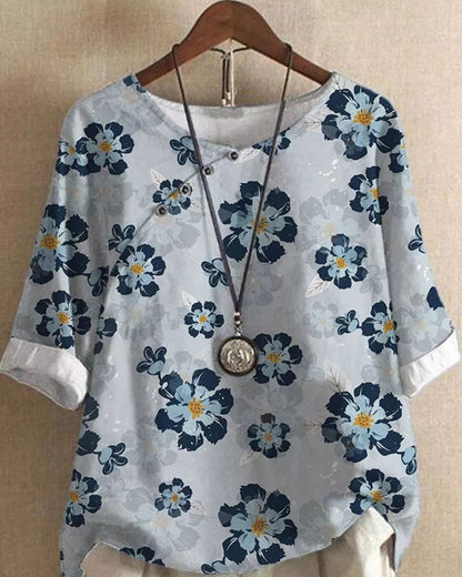 Andrea's™ | Blumen-t-shirt mit halben ärmeln