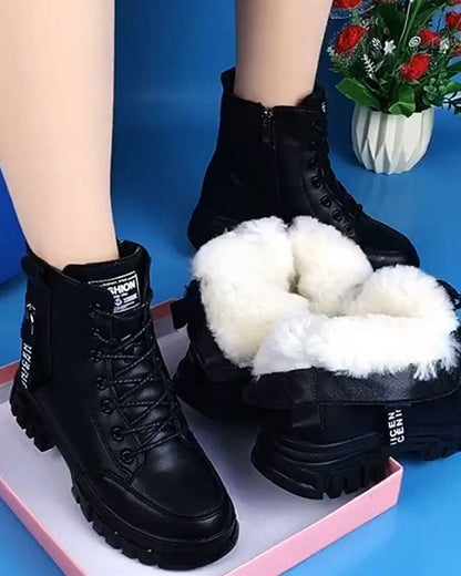 Andrea's™ | Einfarbige kurze Martin-Stiefel aus Fleece