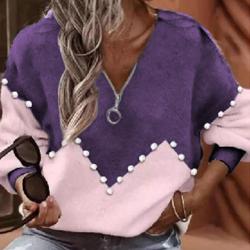 Elegante Strickbluse von Andrea Serena mit Perlenbesatz