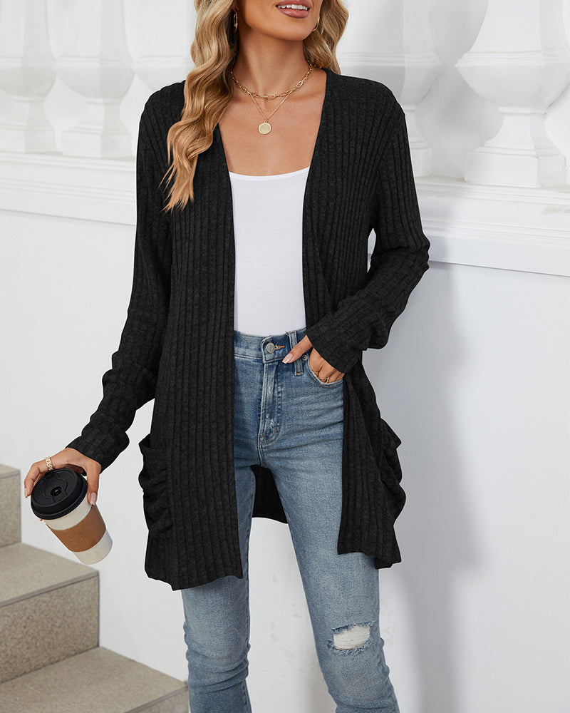 Andrea's™ | Lässiger, einfarbiger cardigan mit langen ärmeln und tasche