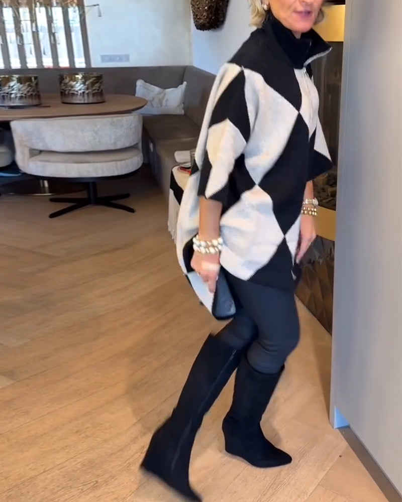 Andrea's™ | Pullover Stehkragen Argyle unregelmäßig