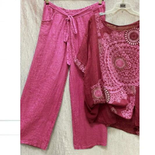 Andrea's™ | Zweiteiliges Set mit Top und gerade geschnittenen Hosen