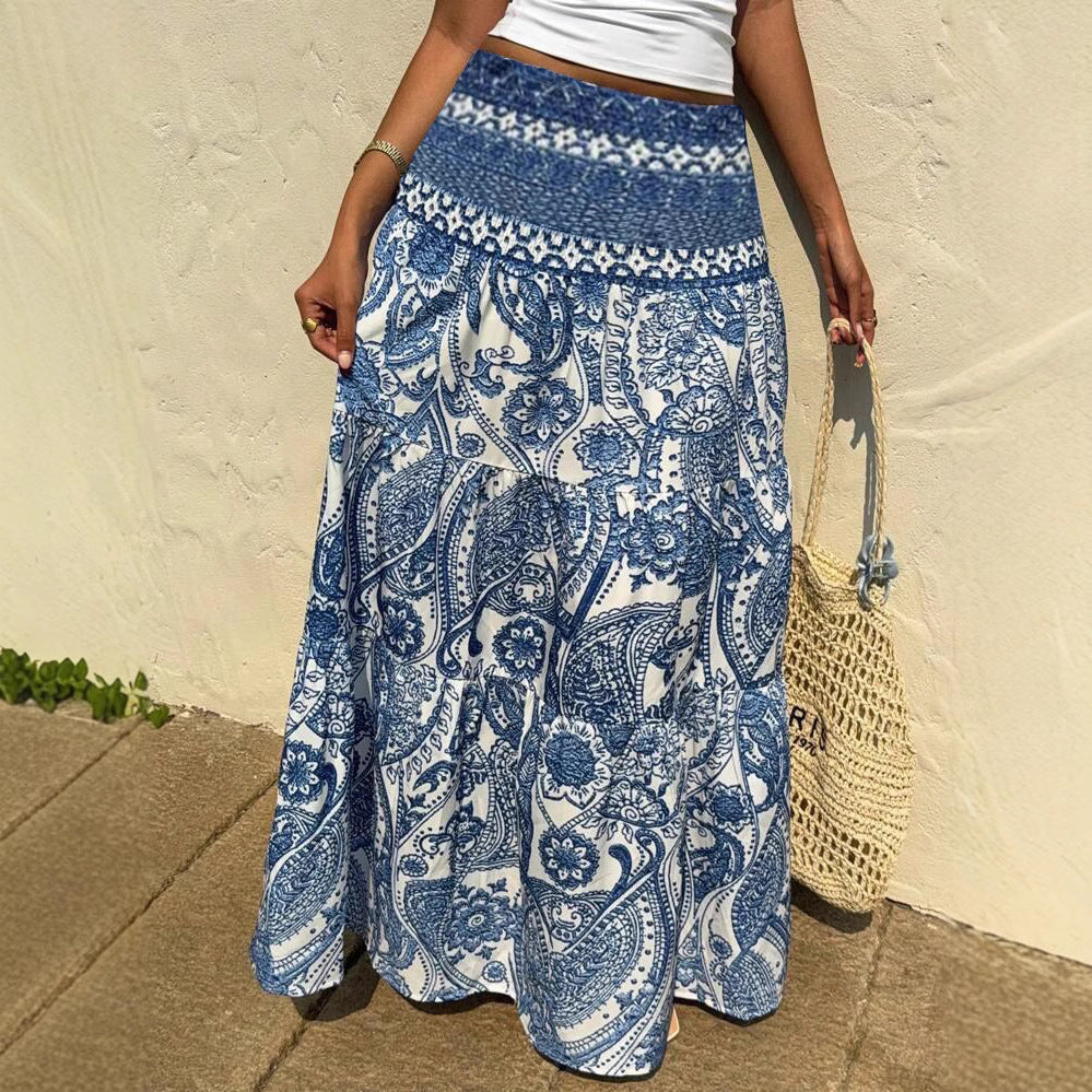 Boho-Maxirock mit blauem Print von Andrea Serena