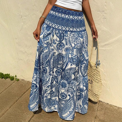 Boho-Maxirock mit blauem Print von Andrea Serena