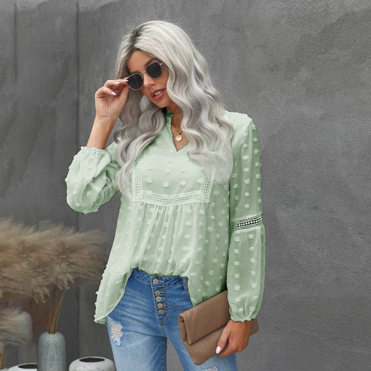 Chic Lace V-Neck Blouse by Andrea Serena